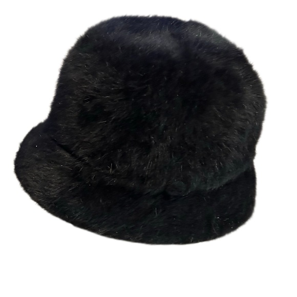 60s Angora Fur Hat Vintage Betmar Black Bucket Holly Golightly Furry OS - Picture 6 of 13